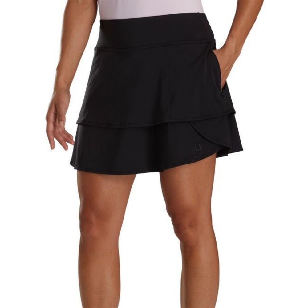 FootJoy Black Layered Golf Skort with Zip Side Pockets